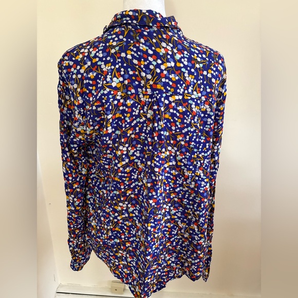 Conversations by Anthropologie Blue Flower Colloquial Button Down Shirt Size 8 - Picture 5 of 12